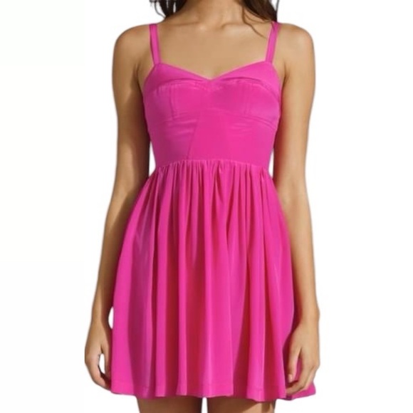 Amanda Uprichard Silk Champagne Mini Cocktail Dress in Hot Pink Size Small - Picture 14 of 15